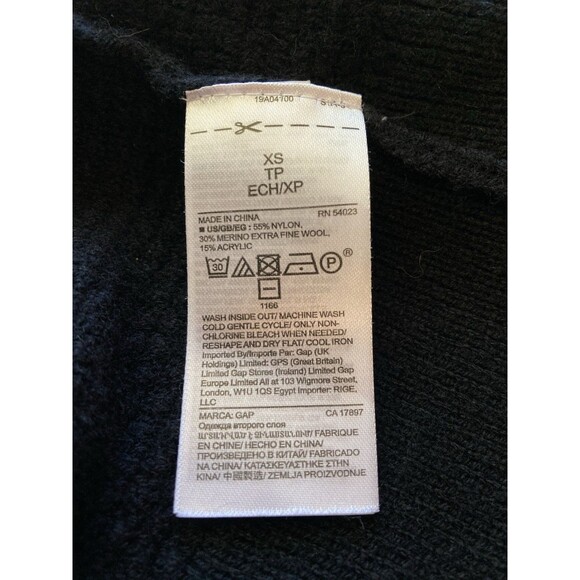 Gap Cardigan Sweater XS Women Black Merino Wool Blend Open Front Long Textured - Picture 7 of 7